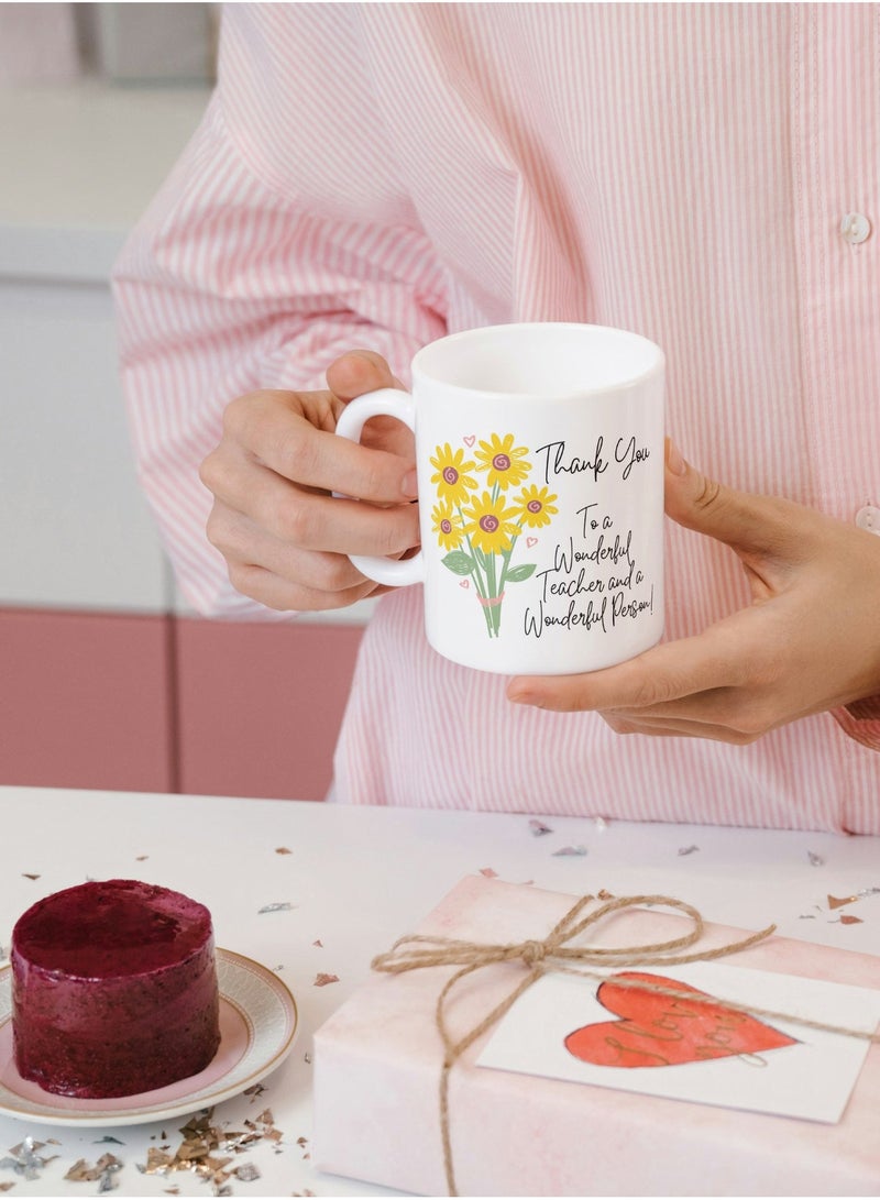 SiestaSafari Thank You to a Wonderful Teacher and Person Floral Coffee Mug, 11oz, Ceramic, Gift for Teacher, Teaching Assistant - Image 2